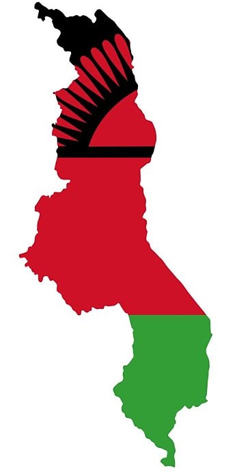 Malawi map with national flag