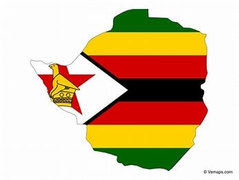 Zimbabwe map with national flag